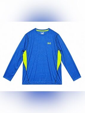Under Armour Blue & Neon Green Long Sleeve Vented Athletic Shirt